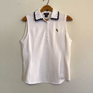 Golftini Sleeveless Stretch Pique Cotton Golf Polo w Navy Ric Rac Trim Sz Large